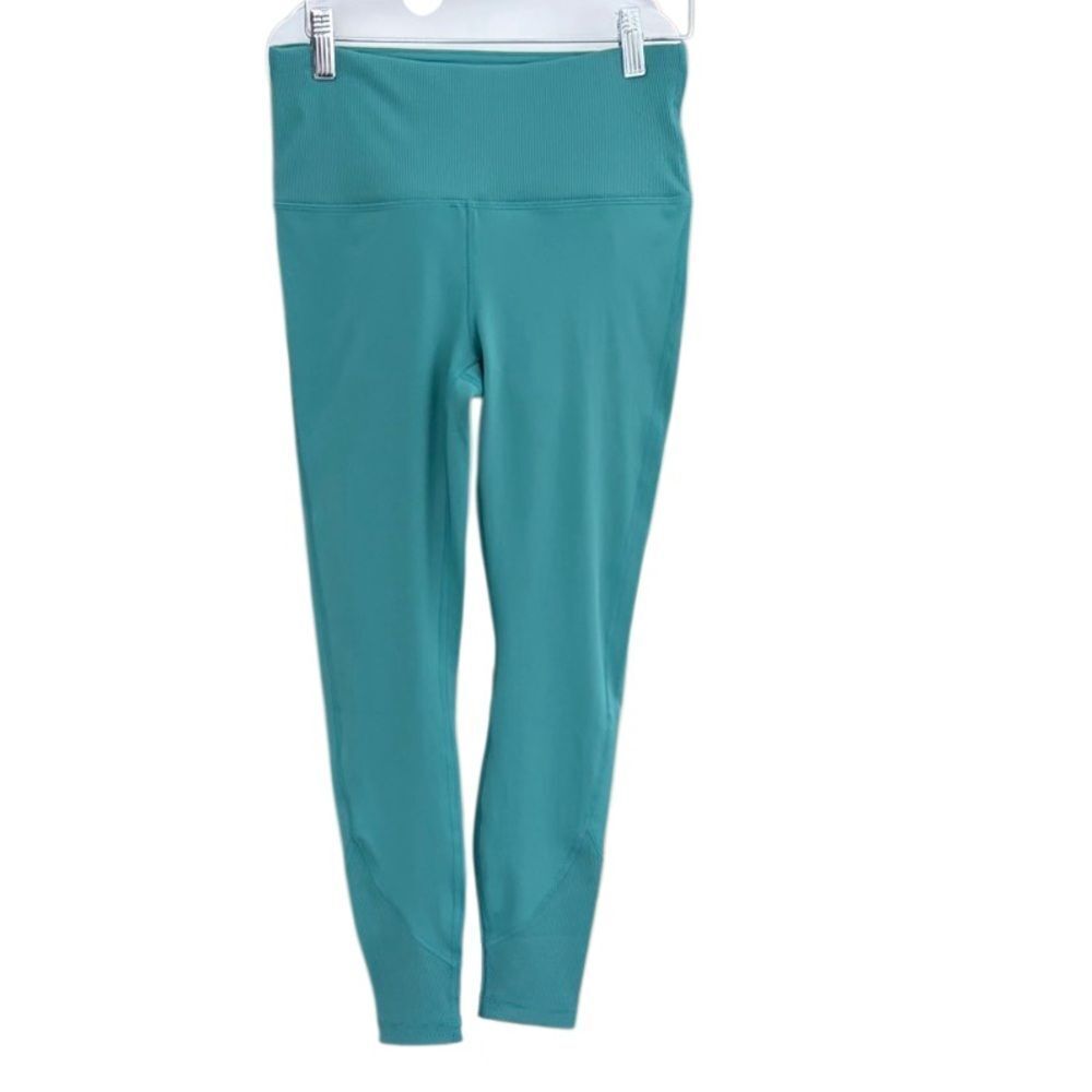 90 Degrees by Reflex green leggings, ribbed waistband and leg, size Small